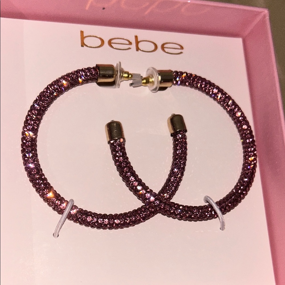 Bebe Sparkling Pink Hoop Earrings